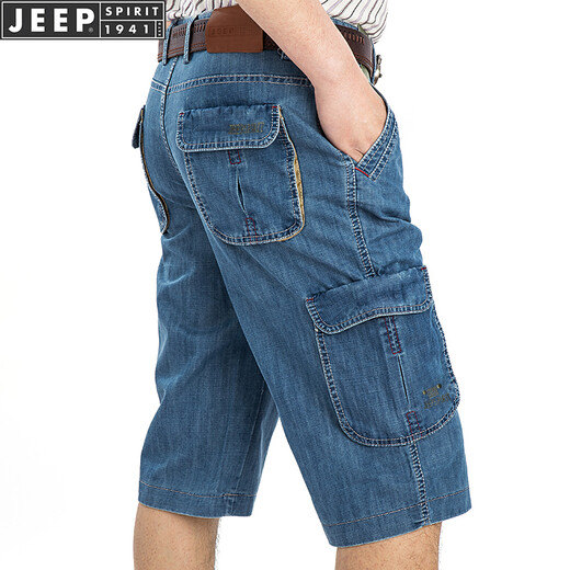 JEEP SPIRIT吉普休闲牛仔短裤男直筒宽松夏季七分裤多口袋工装中裤753 浅蓝753 33