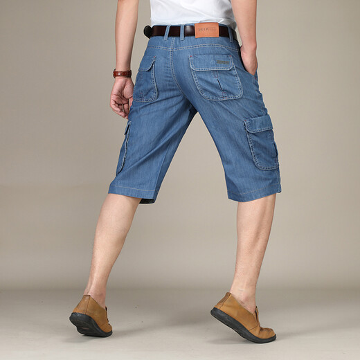 Aixclasic Summer Brand Jeans Herren Shorts Sieben-Punkte-Mehrfach-Pocket-Werkzeuge losen, gerade Kleidung mit großer Größe im Freien Dünnmodell 753-2 (Teil 1) 33 Authentische Theke