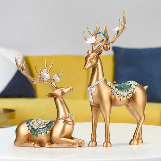 [Gift Box] European Deer Ornaments Living Room Wine Cabinet TV Cabinet Decoration Creative Home Furnishings Crafts Wedding Gift Deer Sheng Flowers and Birds (Small Gold-Gift Box)