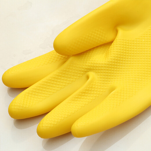 Packing of 10 pairs of Nanyang latex gloves, thickened acid and alkali resistant rubber gloves, Tianjiao anti-corrosion household gloves, dishwashing gloves, industrial beef tendon gloves, Packing of 10 pairs of Nanyang latex L (large size)