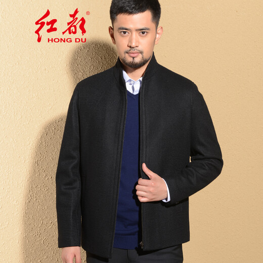 Hongdu Wolljacke Männer stehen Kragengeschäft Casual Jacke mittleren und älteren Männer Daddy Anzug schwarz JX2665-1 180/96XL