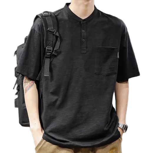 Kuraishi Kazuki fashion trend design POLO shirt men's short-sleeved summer new loose breathable cool Henry collar T-shirt top white L