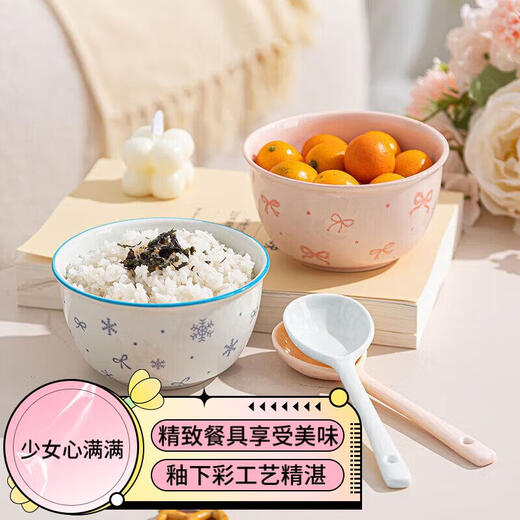 New underglaze color ceramic bowl and tableware set girly ins style ceramic bowl and spoon piglet two bowls two spoons