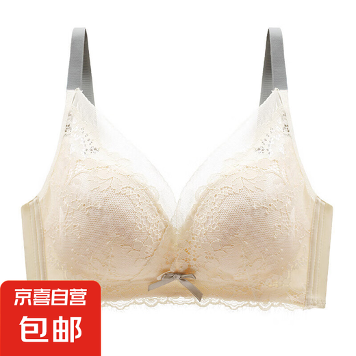 性感内衣女薄杯时尚撞色大胸显小聚拢无钢圈显瘦收副乳蕾丝文胸罩 R-691 米黄 L 36/80ABC 通杯