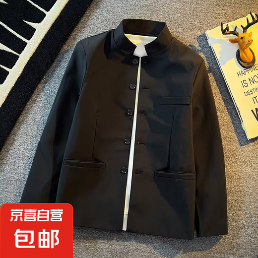 High-end and handsome new Chinese style Zhongshan jacket men's spring and autumn Zhao Shanhe same casual stand-up collar suit jacket trend JY Kate-ZS01 black [Zhongshan suit] XL