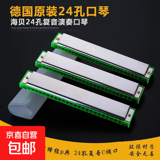 Harmonica, wind instrument, entry-level gift for beginners, student self-taught professional playing children's gift, 24 holes, green mouth 24 holes double row