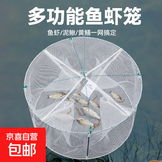 Fishing net, shrimp pot, fishing artifact, catching loach, eel cage, shrimp net cage, multifunctional folding fishing tool, fishing net, small single layer - white cloth round cage - 4 holes