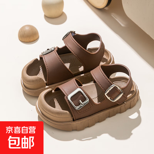 Girls Sandals 2025 New Summer Non-slip Soft Bottom Girls Velcro Small Children's Shoes Baby Beach Sandals Brown 23 Inner Length 14cm