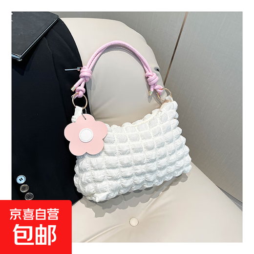 小众包包女夏2024新款潮ins时尚泡泡单肩腋下包百搭淑女风饺子包 白色配粉