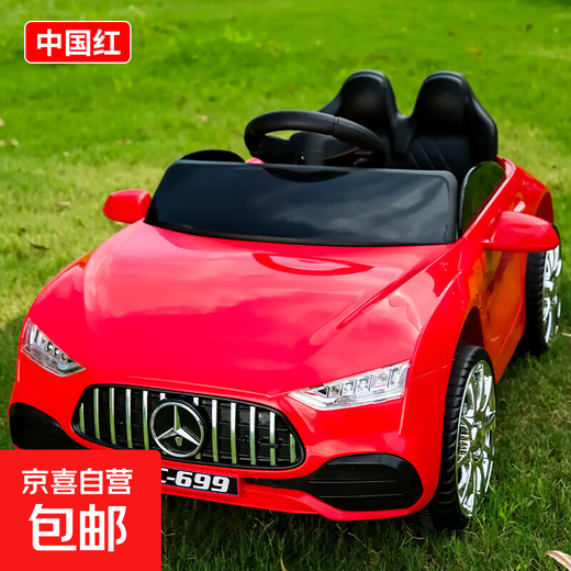 Children's electric car four-wheel car remote control toy car child can sit large baby stroller rechargeable music red single drive bluetooth music remote control large battery