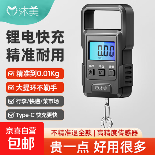 Portable Electronic Scale Portable Scale Spring Scale Fishing Scale Luggage Scale Small Electronic Scale Portable Scale Gram Scale Weighing Vegetables Express Crane Scale Large Handle Portable Scale Range 50KG/Accuracy 0.01kg (Rechargeable Model)