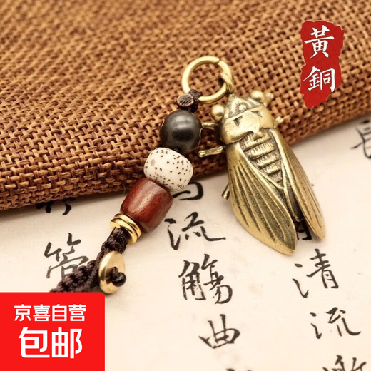 Brass key chain pendant personalized bell turtle shell handle piece retro car key lanyard stall wholesale Brass cicada + Ruyi braided rope