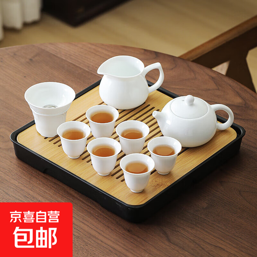 Suet-fat jade white porcelain Xishi teapot tea set with tea tray Dehua tea making party home office tea set tea tray set