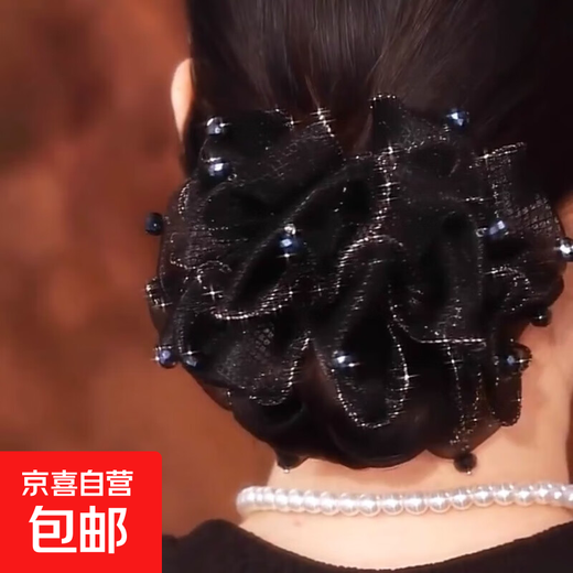 Elegant and elegant hair accessories, organza large intestine hair ring, high-end hair rope, ball hair, flower headdress, black