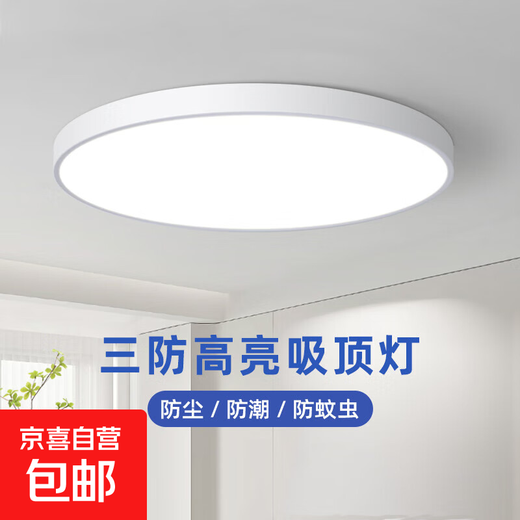 Three-proof ceiling lamp LED ultra-thin simple round balcony bedroom kitchen bathroom aisle lamp special package 23cm white light 24 watts | Suitable for 6