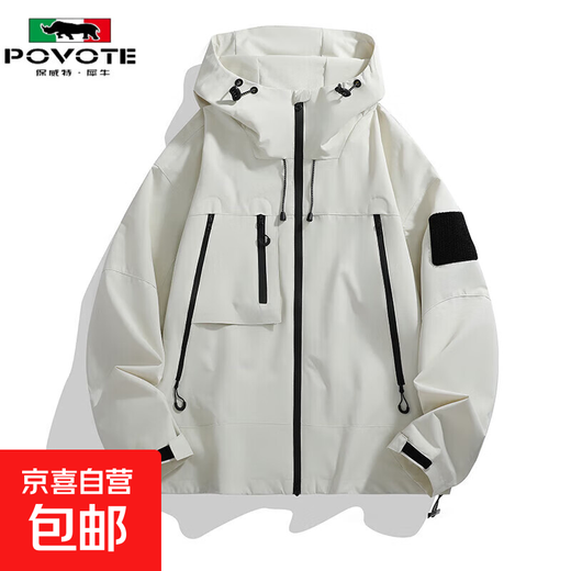 POVOTE assault men's and women's clothing spring and autumn 2025 new windproof and waterproof trend J91 ivory white 2XL 135-150Jin Jin is equal to 0.5 kg