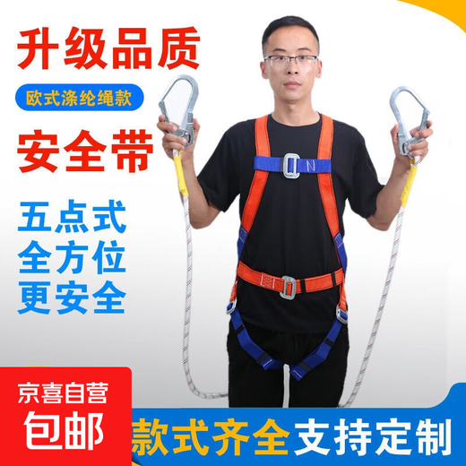 New national standard European-style full-body five-point high-altitude work safety belt construction site double hook outdoor anti-fall safety belt electrician European-style unbuffered double small hook 2-meter rope