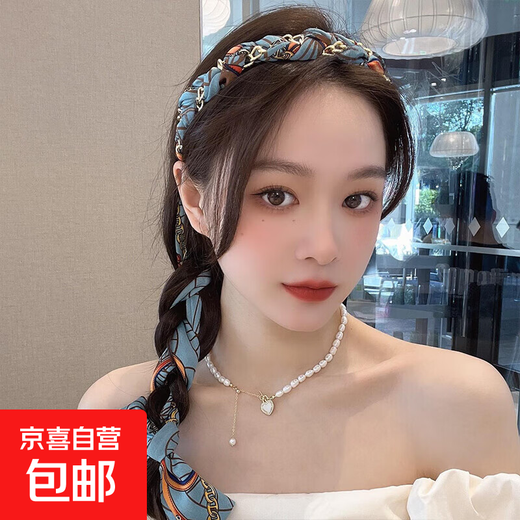 Retro braided hairband for women 2024 streamer hairband hair scarf headband one system summer hairpin headdress blue