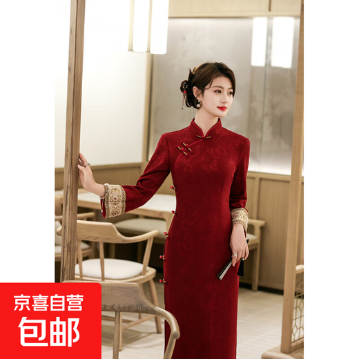 2025 new retro elegant republican style plus velvet cheongsam autumn and winter new improved temperament lady style plus velvet cheongsam 3267 3XL