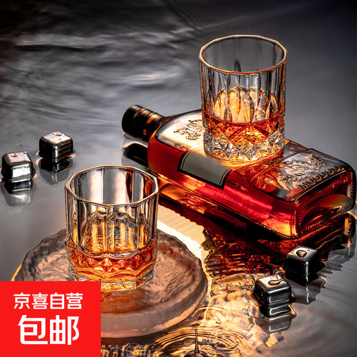 Whiskey glass, foreign wine glass, crystal glass, creative classical household beer, high-end high-end wine set, gold-painted Roman style 290ml 2 pieces