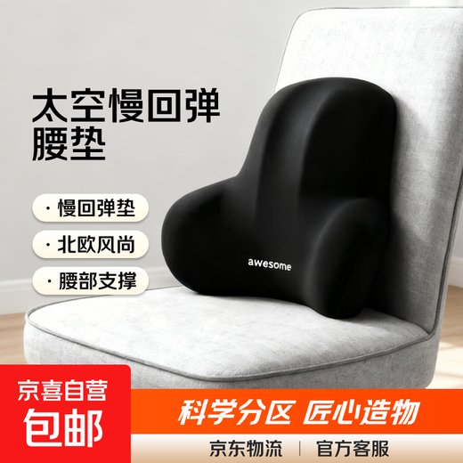 JD Logistics Nordic Space Slow Rebound Lumbar Cushion Pillow Chair Lumbar Support Waist Support Car Lumbar Support Black High Elastic Lumbar Support