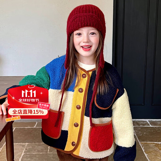 Gardenia's Growth Notes Gardenia's Growth Notes Girls' Clothes Retro Contrast Color Loose Jackets Autumn New Style Children's Baby Plush Coats Western Style Jackets 120