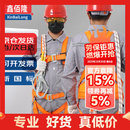 Xinbailong five-point anti-fall safety belt for high-altitude operations, buffer bag, 2-meter rope, double hooks BL-Z71
