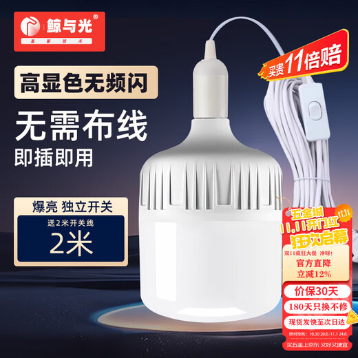 Whale and Light LED energy-saving light bulb with plug household plug-in e27 socket lamp with switch wire super bright hanging small wall lamp 2 meters wire