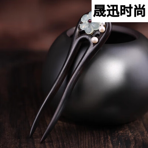 Shengxun handmade Xiu jade and sandalwood U-shaped hairpin hairpin pearl ancient style flower hairpin hairpin hair ornaments simple hair accessories pearl Xiuyu wood U-shaped hairpin