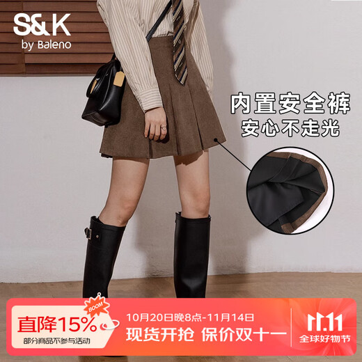 Baleno S&K Corduroy Pleated Skirt Women's Autumn and Winter 2025 New Maillard College Style High Waist A-Line Retro Skirt