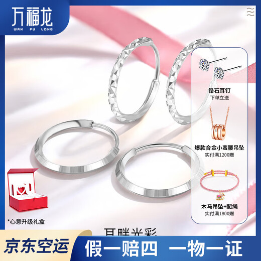 Wanfulong platinum earrings Pt950 earrings starry sky round earring hoop platinum simple jewelry birthday gift for girlfriend platinum pt950 earrings 1.17g