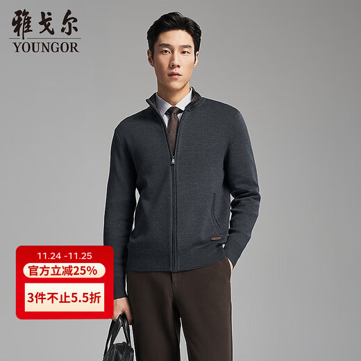 Youngor Machine Washable Wool Autumn and Winter Men's New Stand Collar Business Casual Warm Sweater Jacket 619962C