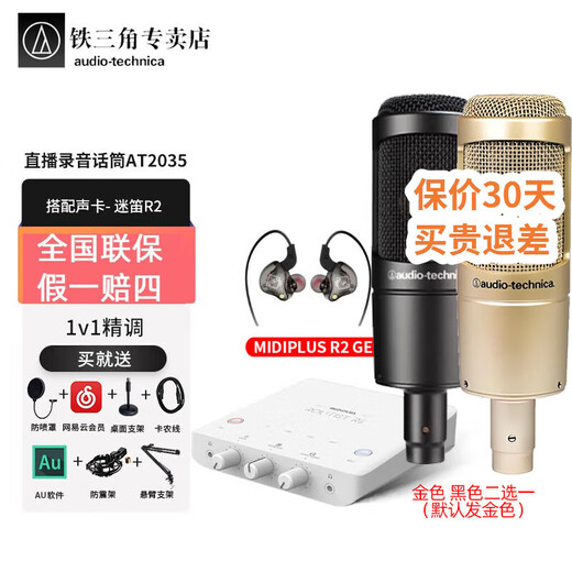 Audio-Technica AT2035 professional condenser microphone, computer live broadcast of karaoke, dubbing, audio book, voice hall professional recording microphone AT2035+Midi R2, free 1v1 tuning