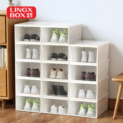 LINGX BOX Sporadic Box Transparent Shoe Box Drawer Storage Box Thickened Large Shoe Rack Shoe Artifact Storage Cabinet Simple Shoe Cabinet Storage Box Ivory White Thickened Medium 1 Pack