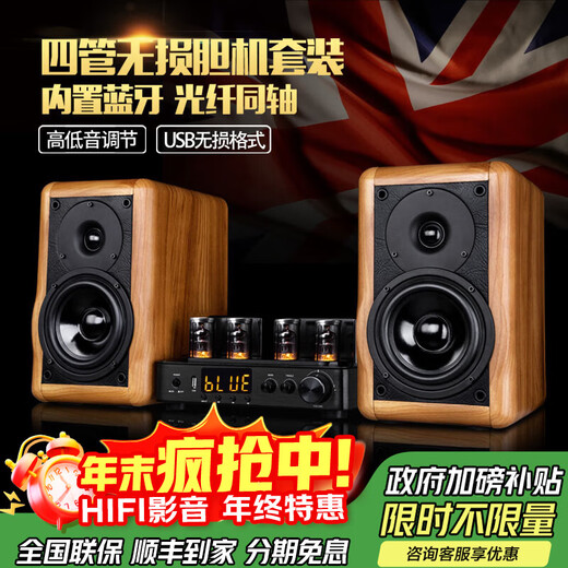 KINGHOPE君豪之音A-2迷你组合音响HIFI发烧电子管双环牛胆机套装功放音响蓝牙U盘家用桌面音箱音响 A2音响+TH108胆机