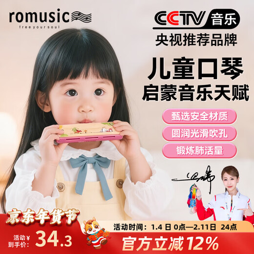 Romusic children's harmonica 16-hole wooden harmonica beginner's entry baby music enlightenment early education wind instrument R6-fen