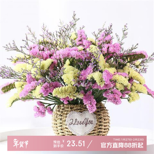 AIMAN Yunnan Flowers Dried Flower Bouquet Forget-Me-Not Lover Grass Combination Starry Gypsophila Living Room Real Flower Arrangement Home Furnishings Yellow Pink + Grass Round Flower Basket