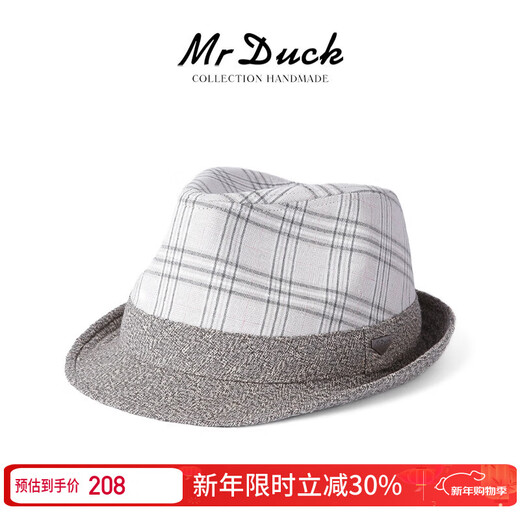 Mr DUCK unique product 30% off clearance linen jazz hat British retro curled men's gentleman's hat fashionable plaid MS46212-Michigan/hemp gray (top hat) M (55-57cm)
