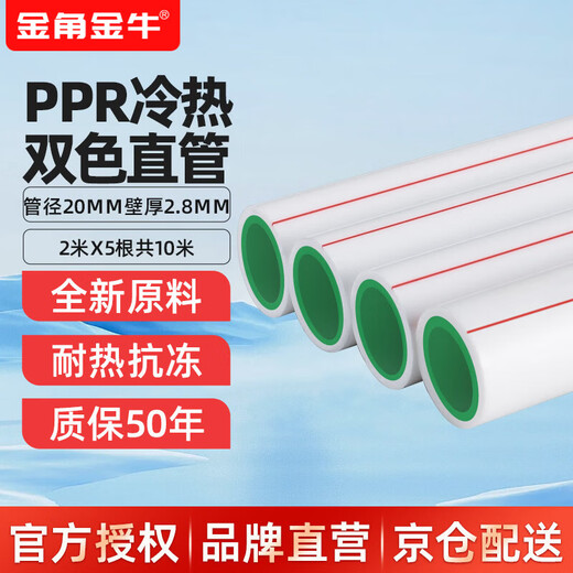 Golden Horn Taurus PPR water pipe hot melt pipe hot and cold water pipe 10 meters two-color 20x2.8mm (2 meters / root x5)