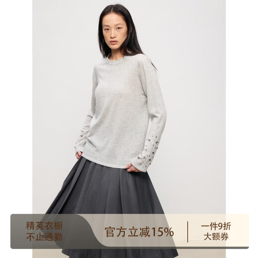 MARIUS | Cheese Sweater Acetate Cashmere Blended Advanced Four Seasons Beaded Knit Pullover Long Sleeve T-Shirt Thunderstorm Gray S