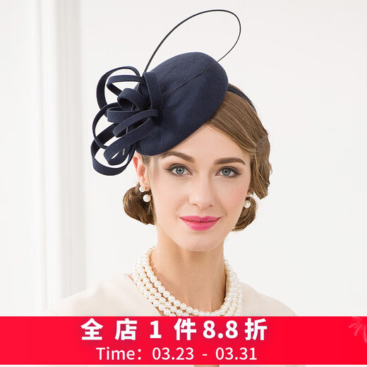 EE European and American fashionable wool top hat British banquet formal adult top hat gauze winter hat for women navy blue adjustable