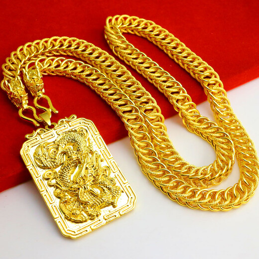 Qianying Jewelry yellow gold dragon brand necklace men's faucet tank chain boss chain large square pendant tag imitation jewelry commonly known as sand gold plated chain imitation gold pendant imitation Vietnamese sand gold with ring 0.2 anti-counterfeiting brand barcode price 3688