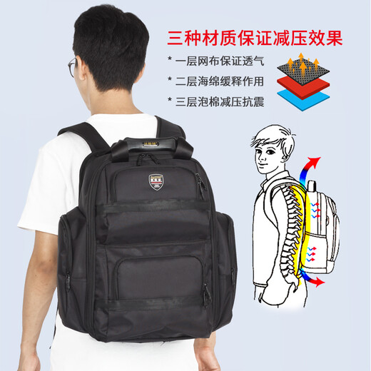 FASITE Backpack Tool Bag Large Thick Canvas Wear-Resistant Multifunctional Repair Backpack Black Unprinted