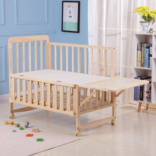 Bei happy crib solid wood baby solid wood environmentally friendly paint-free baby bb bed cradle bed multi-functional children's bed newborn bed bed + mosquito net + green dog + brown mat