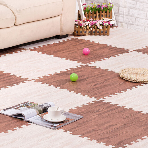 Zhengba splicing carpet suede foam puzzle carpet non-slip thickened living room foyer children's bedroom bedside splicing carpet tatami wood grain mat-white wood grain 30*30cm