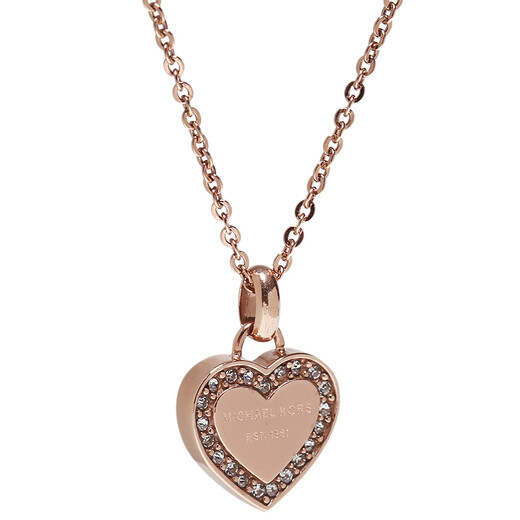 MICHAEL KORS MK Necklace Women's Rose Gold Metallic Rhinestone Heart Necklace MKJ3971791