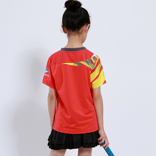 速干儿童羽毛球服套装男童女童短袖夏季中小学生乒乓球服网球服训练服团队运动服比赛队服跑步衣短裤团购印字 童装3880红色(配黑裙裤) 成人码（请咨询客服）