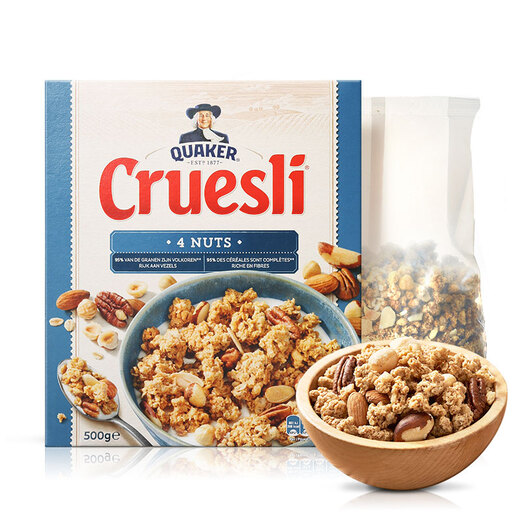 Quaker (QUAKER) Cruesli mixed multi-nut cereal grains instant oatmeal 500g/box of meal replacement snacks imported from the Netherlands (new and old packaging shipped randomly)