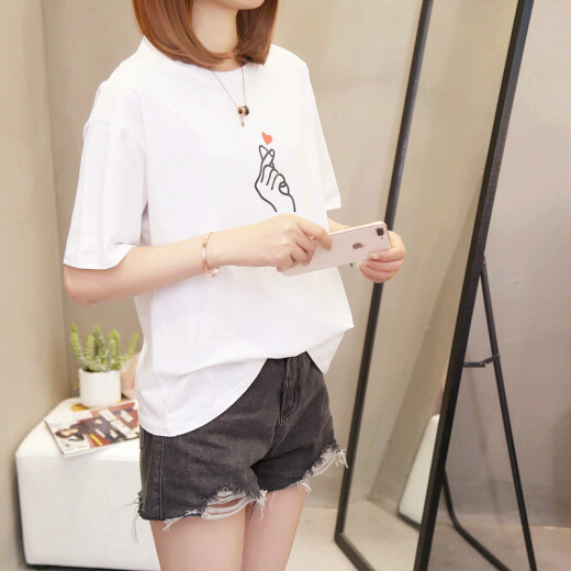 JOYOFJOY Jingdong women's Korean style casual fashion tops embroidered pattern short-sleeved T-shirt women JWTD182148 Bixin white L