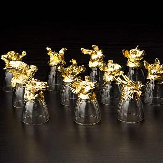 12 zodiac wine glasses, wine utensils & wine utensils for elders, leaders, friends, husbands, teachers, birthdays, customer gifts, custom gifts for fathers, Dragon Boat Festival, Mid-Autumn Festival, teachers, New Year and Spring Festival, company corporate gifts, 12 zodiac cups & wine dividers, customized gift boxes (gold)